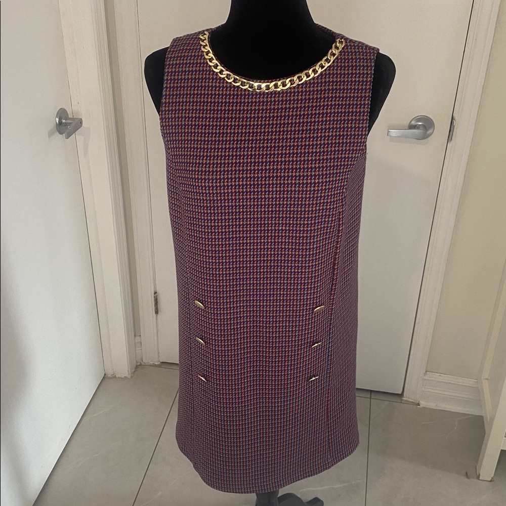 Purple Houndstooth sleeveless Lined Sheath Midi Dress by Tristan Size Small - Picture 6 of 17